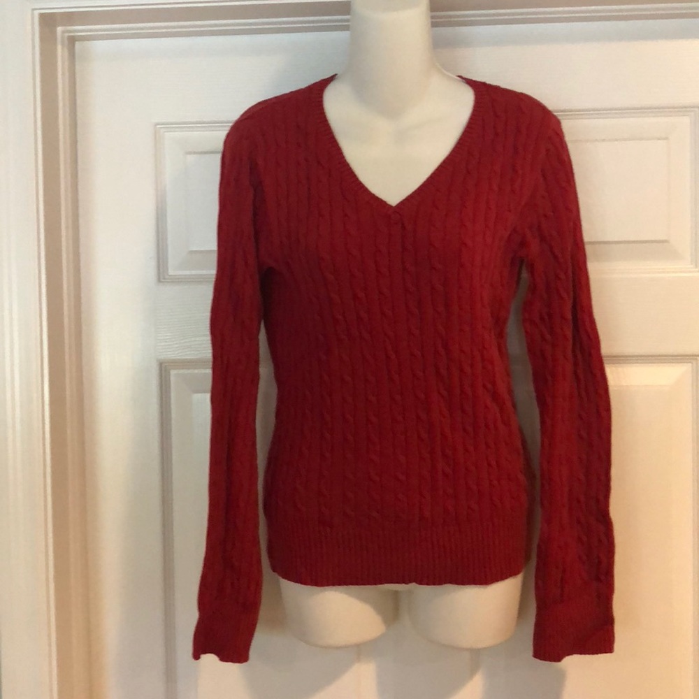 Merona red V neck cable design sweater